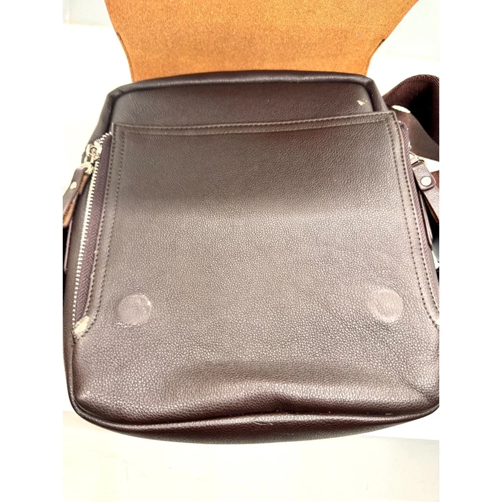 Set of 2 Faux Leather Crossbody Messenger Bags Black Brown Travel Satchel‎